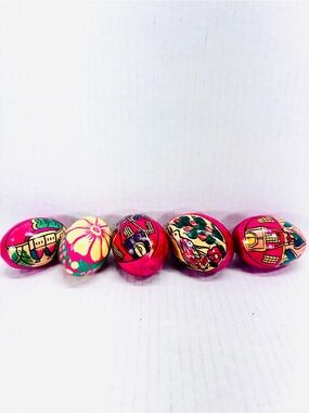 Vintage Russian Wooden Easter Egg Hand Painted 3''Tall Lot Of Five